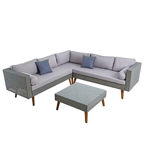 GXK Gartenmöbel Set Eck-Sitzgruppe Lounge Essgruppe Rattan Möbel Grau-Mix – Bild 6