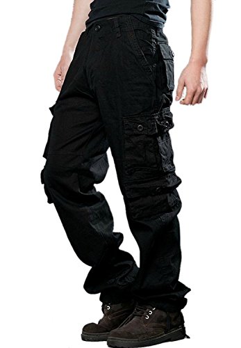 TBMPOY Mens Casual Outdoor Army Camo Cargo Pants Hunting BDU Combat Work Pants(2black,US 29)