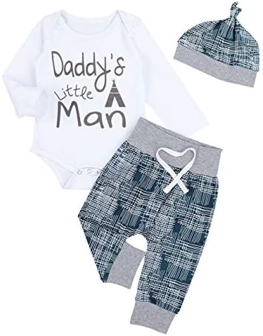 Newborn Baby Boy Girl Clothes New to The Crew Letter Print Romper+Long Pants+Hat 3PCS Outfits Set
