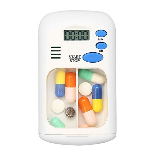 TOOGOO(R) Portable Daily Pill Case Box Storage System 2 Compartment Pillbox & Alarm Clock Elderly Pills Tablet Holder Organizer for Medicine Tablets Vitamins Supplements
