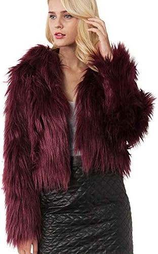 iQKA Women Winter Warm Fluffy Faux Fur Coat Hooded Thick Short Jacket Parka Outerwear
