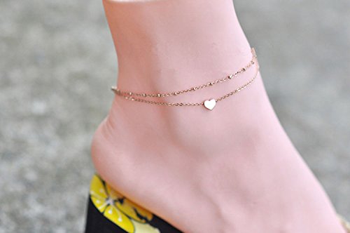 One Pcs Women Gold Love Heart Ankle Bracelet Double