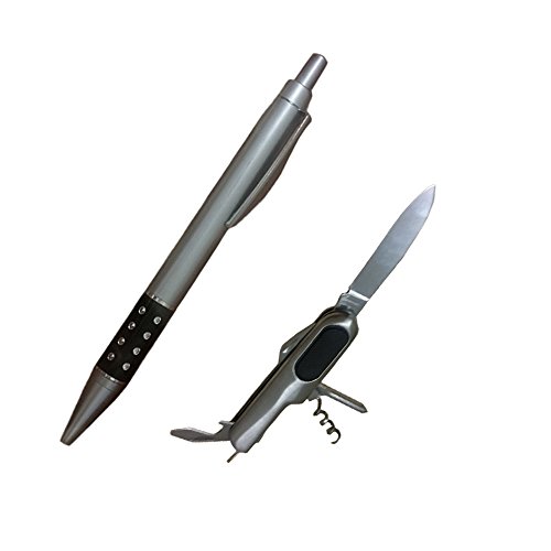 Mens Gift Set Pen and mini pocket knife gift set! Set includes nice pen with keychain knife, cork screw, screw driver