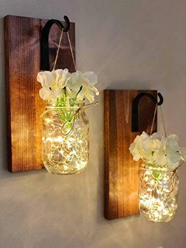 Farmhouse hanging mason jar wall sconce with led string…
