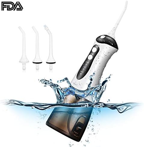 Water Flosser Cordless 300ml Dental Teeth Cleaner IPX7 Waterproof Portable Rechargeable Removable Water Tank 3 Modes Flossing With 3 Replacement Tips and Tongue Brush for Travel and Home Using (Black)
