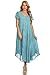 Sakkas 14802 - Faye Cap Sleeved Rayon Caftan Cover Up Dress - Turquoise - OS