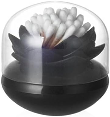 Qinsgun Lotus Shape Cotton Swab Holder Q-tips Case Box Toothpicks Storage Organizer(Black)