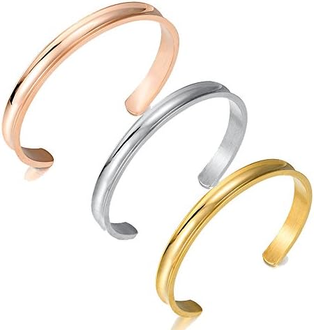 New Accessory Stainless Steel Cuff Bracelets for Women Girls High Polished Hair Tie Bracelet Bangle (3 PCS)
