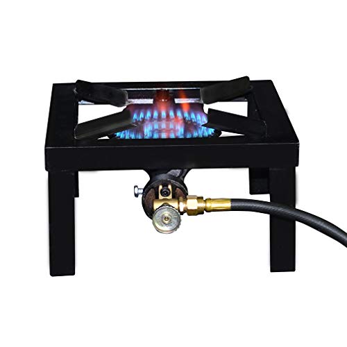 MWShop Rv Lpg Stove Single Burner Angle Iron Camping Adjustable Legs Range Style Cooktop Portable Frame Raises The Cooking Vessel Durable and Rugged Variable Knob Black