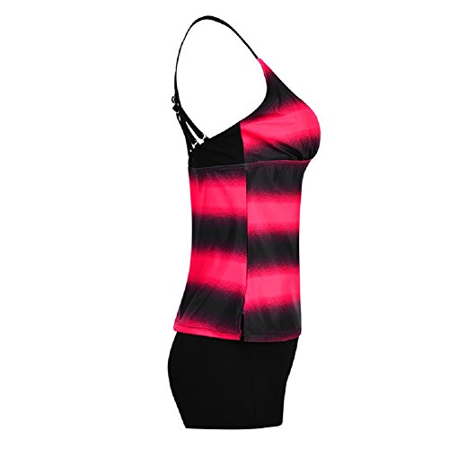 Viyear Women's Plus Size Two Pieces Tankini Set Straps Athletic Swimwear Red L(US 8-10) - Thumbnail 5