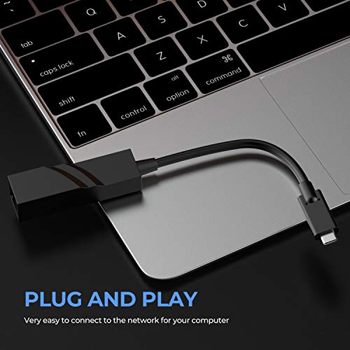 USB C to Ethernet Adapter, Portable 1-Gigabit Network Hub, 10/100/1000 Mbps, for MacBook Pro 2016/2017/2018, Chromebook, XPS, Galaxy S9/S8, and More