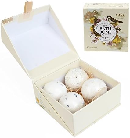 Natural Bath Bombs Gift Pack,Ultra Lush Essential Oil Handmade Spa Bomb Fizzies - 4 Different Flowers Fragrance (Set of 4)