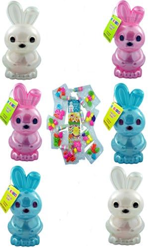 Jumbo Bunny Easter Basket Stuffers Filled with Candy and Stickers, 7 Inch, Set of 6
