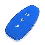 AndyGo Silicone Smart Key Cover Protector Holder For Ford Mondeo Focus 3 MK3 ST Kuga Fiesta Escape Ecosport Titanium 3 Buttons Dark Blue