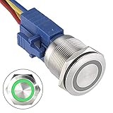 API-ELE [3 year warranty] 22mm Latching Push Button Switch 12V Angel Eye LED Waterproof Stainless Steel Round Metal Self-locking Latching 7/8'' 1NO 1NC (Green) r