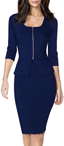 Roadown Women's Square Neck Busniess Peplum Fitted Casual Bodycon Dress Navy BlueMedium Comfort