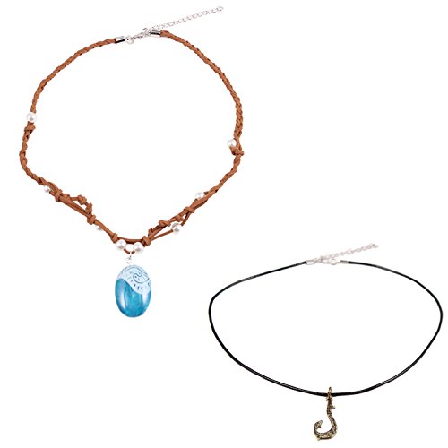 T-PERFECT LIFE Polynesian Princess Seashell and Hero Magic Fish Hook Necklace 2 Set for Kids