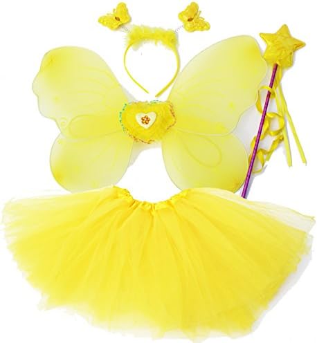 Fun Play Butterfly Wings Magic Wand And Headband Fairy Costume Set Yellow One Size
