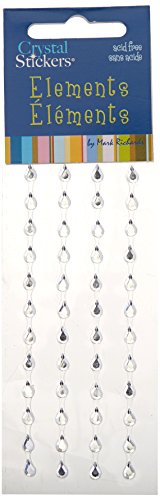 Mark Richards Elements Crystal Stickers 1656 Self-Adhesive 52-Piece Rhinestones Crystal Sticker Strips, Teardrop, 5mm, Clear