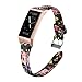 SHANGPULE Bands Compatible for Fitbit Charge 4 / Fitbit Charge 3 / Fitbit Charge 3 SE, Slim Premium Leather Band Flower Design Replacement Strap (Colorful Flower 2 with Rose Gold connectors)