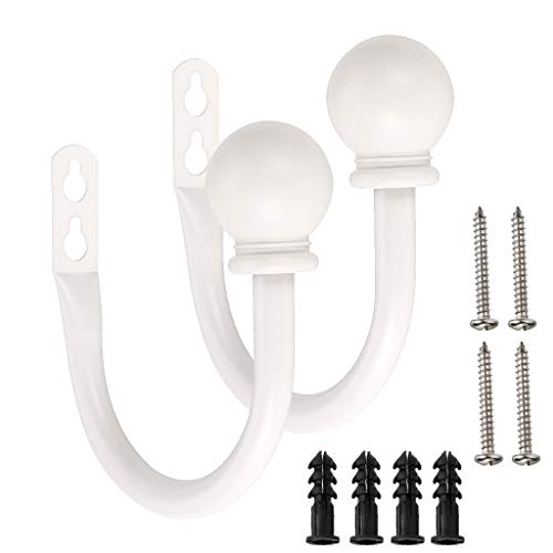 Sumnacaon Set of 2 Metal Decorative Curtain Holdbacks, Wall Mounted Window Drapery Tiebacks for Bedroom, Livingroom, Office Come with Screws, White