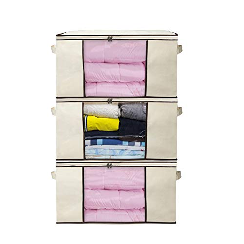 KEEGH Clothes Storage Bags Organizer Set of 3 Foldable Large Oxford Breathable Comforter Blanket Storage Containers with Zippers Perfect for Closet Seasonal Clothing Sheet Pillows