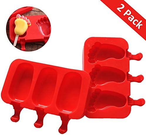 Homemade Popsicle Silicone Molds,BPA Free Ice Cream Bar Mold,3 Cavities Silicone Ice Pop Mold，2 Pack Ice Cream Maker Mold Jello Molds(Red)