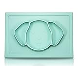 NomStick Junior Mat suctions to High Chair Trays - Ideal size all-in-one Silicone Placemat Suction Plate, Portable for Eating Out or Travel, cute puppy face for baby and toddlers (Thin Mint)
