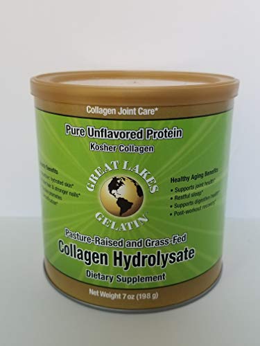 Great Lakes Gelatin, Pure Unflavored Protein Kosher Collagen Hydrolysate, Pasture-Raised Grass-Fed Dietary Supplement, Gluten Free, Non GMO, 7 oz