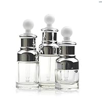 erioctry 1PCS 30ML Empty Refillable Upscale Clear Glass Bottle Essential Oil Elite Fluid Cosmetics Jar Pot Container Vial with Glass Pipette Eye Dropper (30ML, Silver)