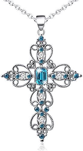 Silver Cross Faith Pendant Necklace Crystal Heart Christian Religous Jewelry for women Girls Stainless Steel Chain 18" with 2" Extension