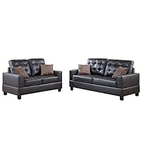 Poundex F7857 Bobkona Aria Faux Leather 2 Piece Sofa and Loveseat Set, Espresso