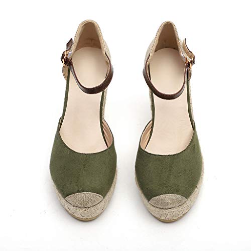 XLnuln Pumps Women Heels Ankle Fashion Flock Wedges High Ankle Outdoor Sandals Round Toe Casual Shoes Working Shoes Green