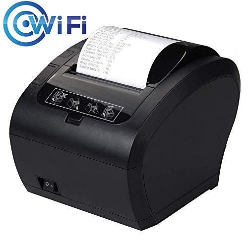 WiFi POS Receipt Printer, MUNBYN Black 80mm Direct Thermal Printer with USB Serial Ethernet,Support Android iOS Windows PC 300mm/sec ESC/POS