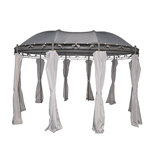 greemotion 128802 Nancy grau-Gartenpavillon 3x4 m-Event rund aus Metall-Gartenzelt wasserdicht & UV Schutz 50-Luxus…