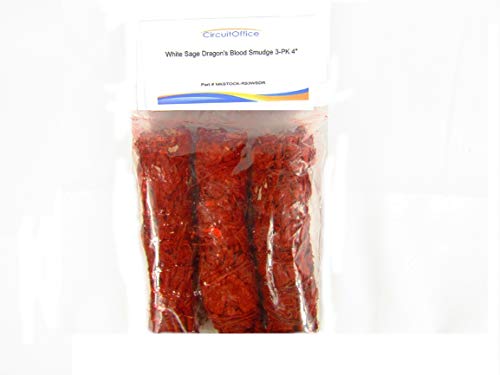 CircuitOffice 3-Pack 4" White Sage Dragon s Blood Sage Smudge Sticks Blend White Sage with Dragon s Blood Resin