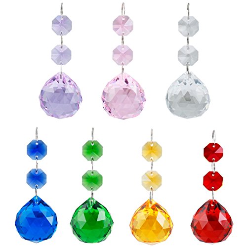 SUNYIK Mixed Colors Crystal Ball Drop Prism Ornaments,Healing Chakra,Suncatcher,Rainbow Maker,Decoration,Pack of 14