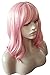 ANESHE 14 Inches Women Girls Short Pink Wavy Wig Curly Synthetic Hair Wig With Air Bangs (Pink)