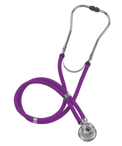 MABIS LEGACY Series Sprague Rappaport Stethoscope with 5 Interchangeable Chestpieces, 3 Bells and 2 Diaphragms, Purple, 30 inch