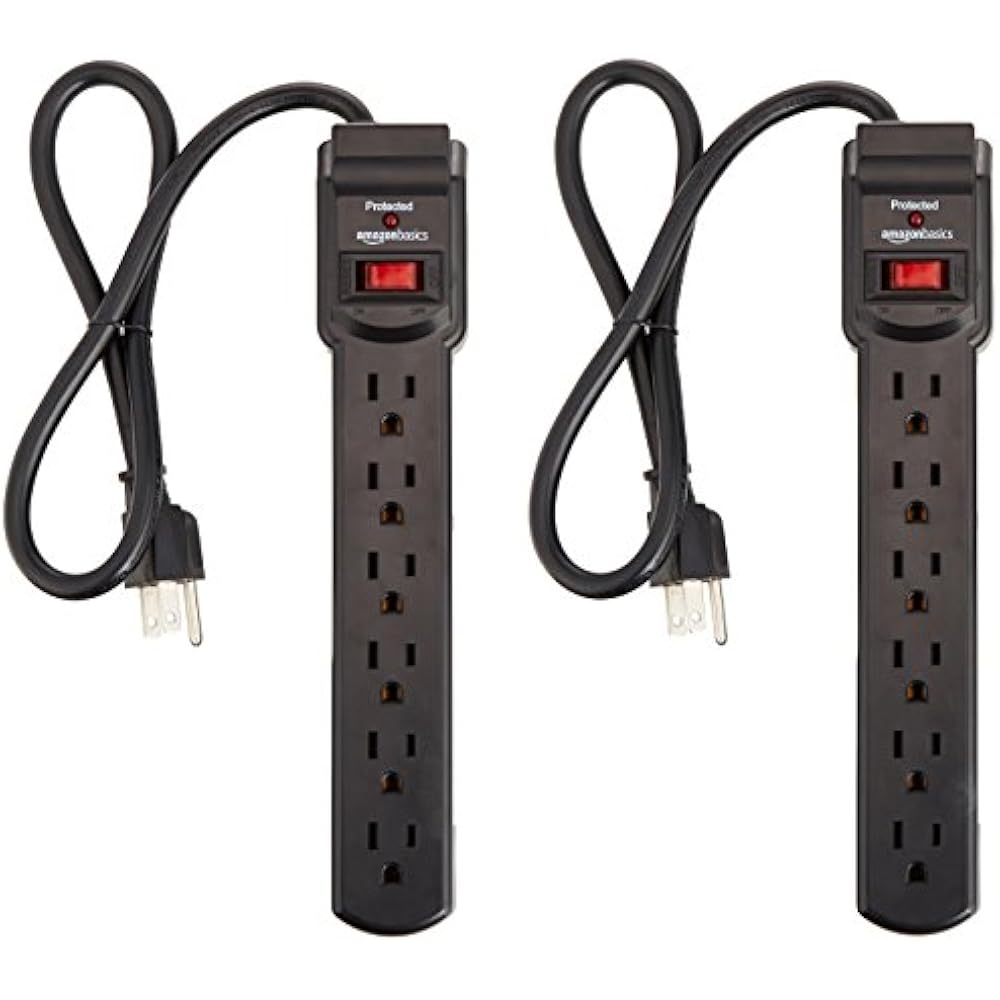 Basics Surge Protectors 6Outlet Power Strip 2Pack, 2Foot Long Cord