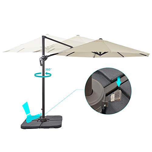 LCH Offset Cantilever Umbrella 10-Feet Aluminum Outdoor Patio Hanging Umbrella with Cross Base, Crank and Air Vent, Beige - Thumbnail 3