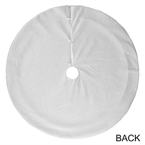 GMOEGEFT 48 Inches Christmas Tree Skirt, Snowy White Textured Mat with Faux Fur Edge, Xmas Tree Holiday Decoration