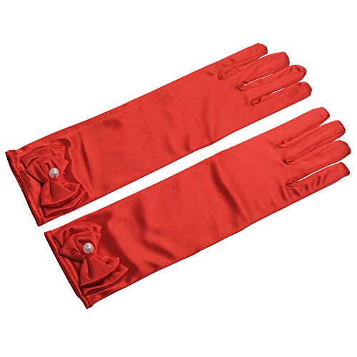 Lusiyu Girl Solid Color Long Elbow Length Formal Pageant Glove (Red) - Thumbnail 2