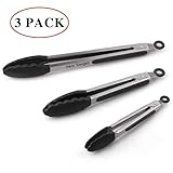 Professional Kitchen Tongs 3 Pack - Top Quality Stainless Steel And Silicone Tongs - Non-Stick, Heavy Duty Salad, Grill, BBQ Utensils - Three Sizes: Small, Medium And Large