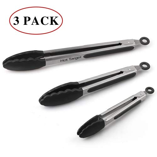 Professional Kitchen Tongs 3 Pack - Top Quality Stainless Steel And Silicone Tongs - Non-Stick, Heavy Duty Salad, Grill, BBQ Utensils - Three Sizes: Small, Medium And Large