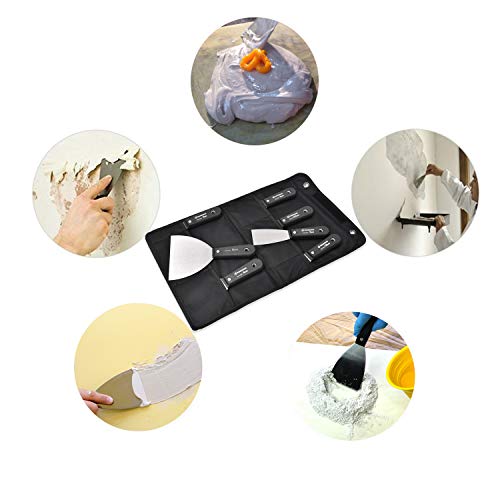7 Pieces Putty Knife Set, Steel Scraper Drywall Taping Knife Paint Plastering Knife Wall Scrapers Comfortable and Anti-slip Handle,1/1.5/2/2.5/3/4/5 Inch with Black Storage Bag Gift for Family