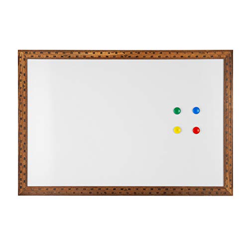 Magnetic Dry Erase Board - 4 THOUGHT 36x24 Inches Whiteboard, Wall-Mounted Magnetic Dry Erase Memo Bulletin Board with Vintage Brown Wooden Ruler Frame for Home Office Kitchen, 4 Magnets Included