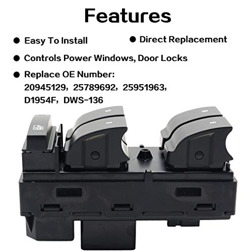 OTOHANS AUTOMOTIVE Driver Side Power Window Master Control Switch for Chevy Silverado 2007-2013 GMC Sierra Traverse HHR Yukon Chevrolet Buick Replace 25789692 20945129 25951963 - Thumbnail 2