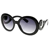 Designer Oversized High Fashion Sunglasses w/ Baroque Swirl Arms (Black)