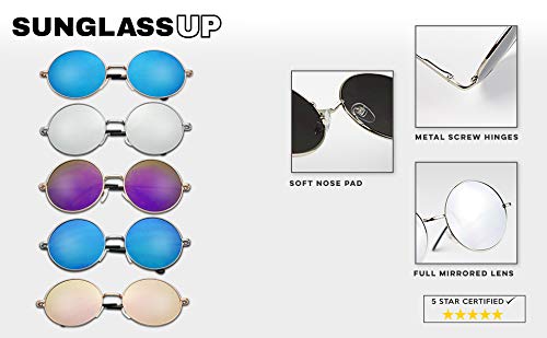 55mm Large Circular Retro Round Flat Mirrored Hippie Circle Sun Glasses (Rose Gold/Purple Lens, 55)